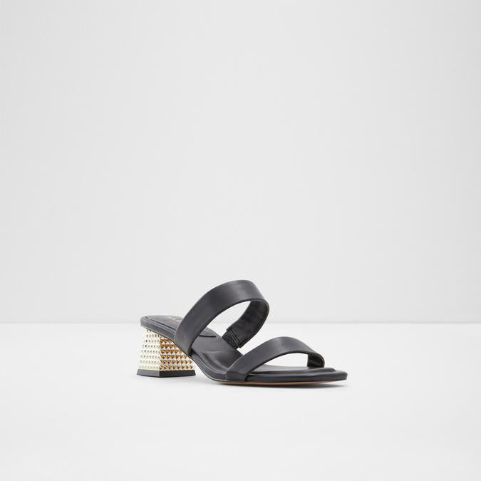 Heeled Glossy Black Mules
