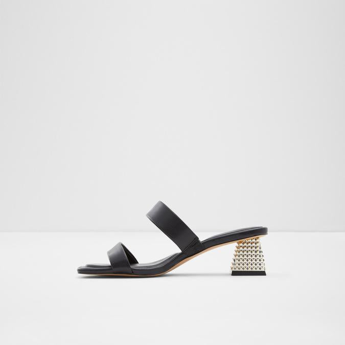 Heeled Glossy Black Mules