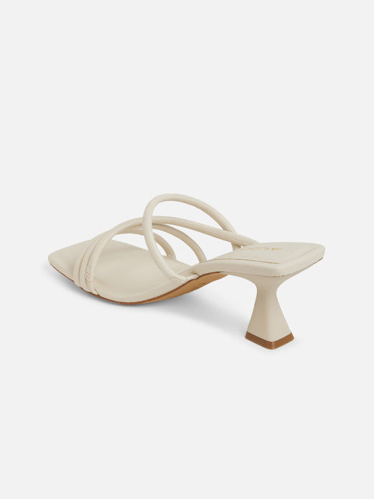 Heeled Slim-heel White Mules