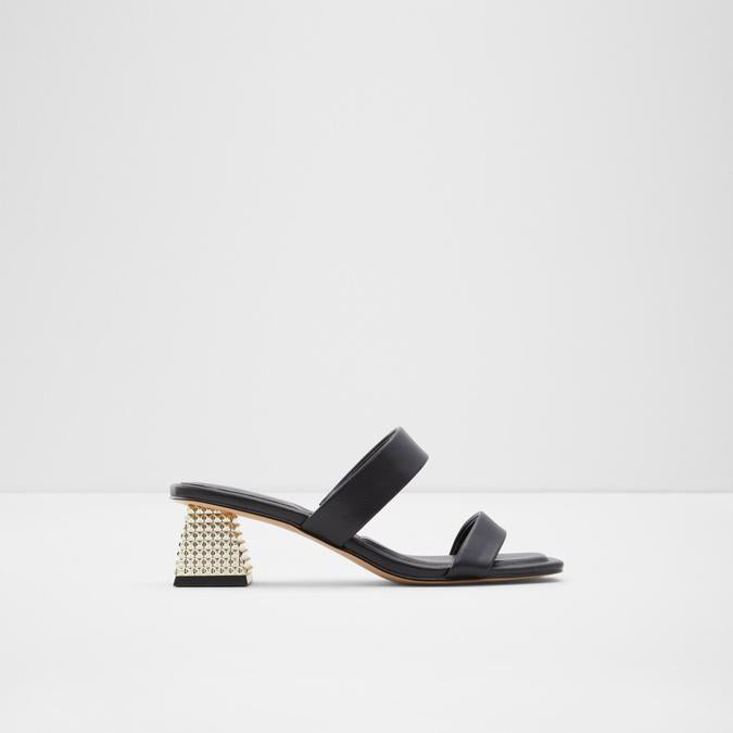 Heeled Glossy Black Mules