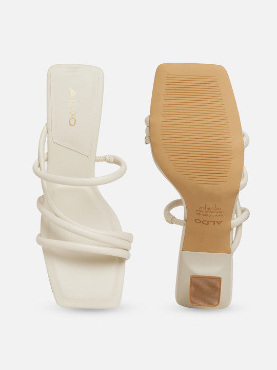 Heeled Slim-heel White Mules