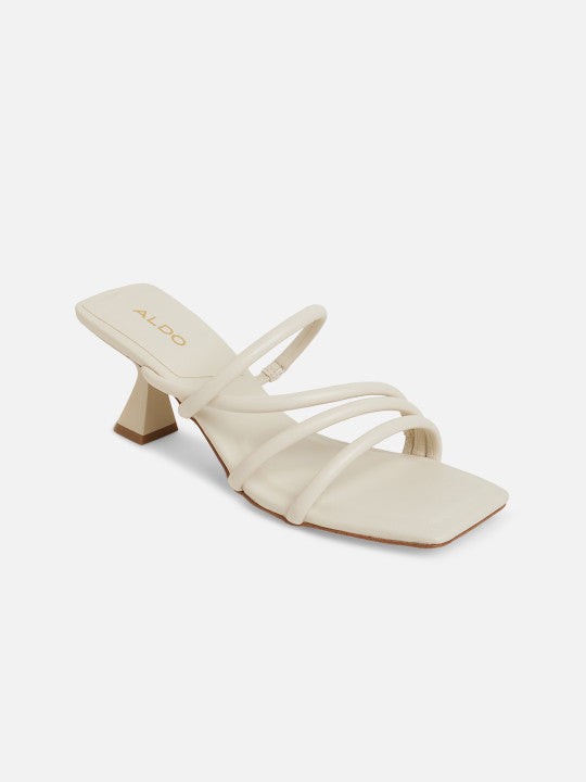 Heeled Slim-heel White Mules