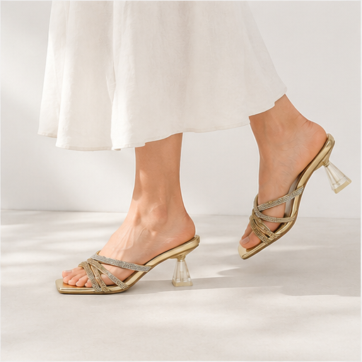 Heeled High Gold Mules
