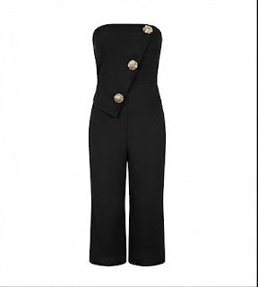 Hobz 5345 Strapless Button Detail Wide Leg Jumpsuit – Black