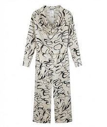 Hobz 1735 Abstract Print Draped Jumpsuit – Ivory & Black