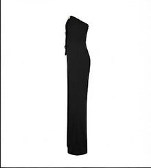 Hobz 5345 Strapless Button Detail Wide Leg Jumpsuit – Black