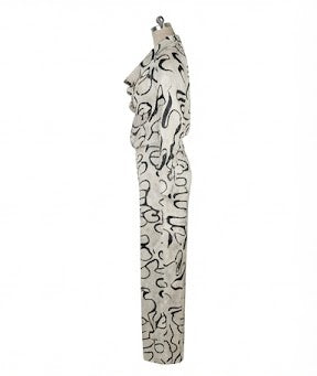 Hobz 1735 Abstract Print Draped Jumpsuit – Ivory & Black