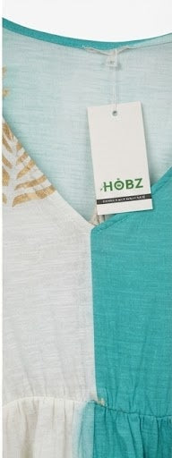 Hobz 1703 Leaf Print Maxi Dress – Turquoise & White