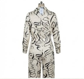 Hobz 1735 Abstract Print Draped Jumpsuit – Ivory & Black
