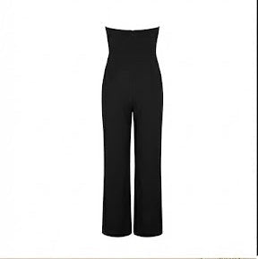 Hobz 5345 Strapless Button Detail Wide Leg Jumpsuit – Black