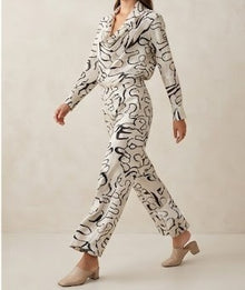 Hobz 1735 Abstract Print Draped Jumpsuit – Ivory & Black