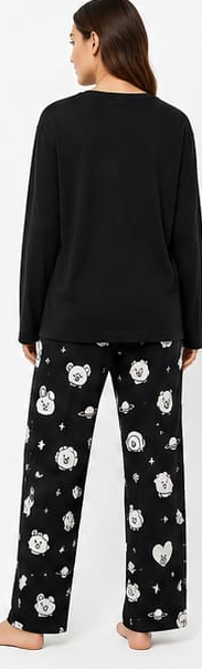 Max Black Cartoon Print Pajama Set — model back