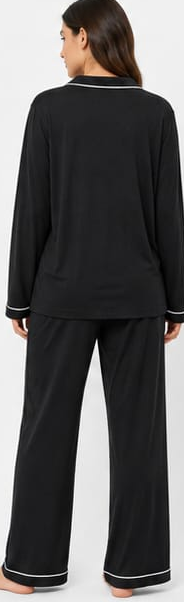 Max Black Piped Long-Sleeve Pajama Set — model back