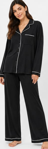 Max Black Piped Long-Sleeve Pajama Set — detail 4