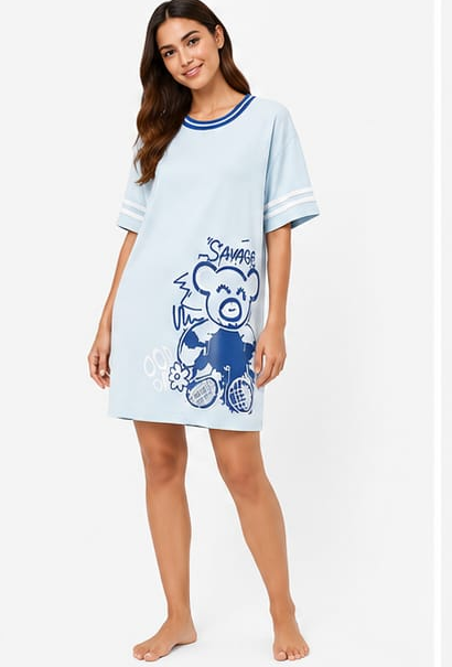 Max Blue Teddy Print Nightshirt — detail 4