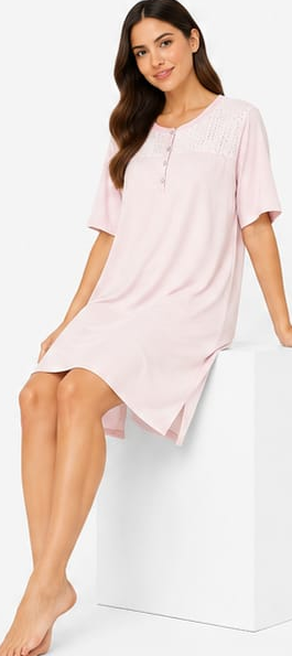 Max Blush Pink Button Nightdress — model back