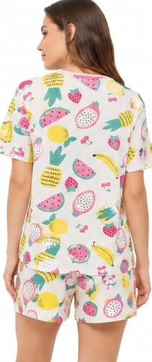 Max Fruit Print Shorts Pajama Set — model back
