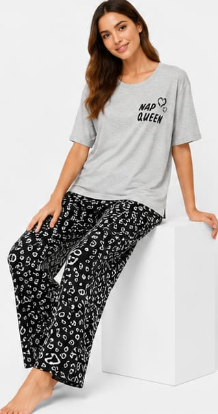 Max Grey Mood Queen Pajama Set — model front