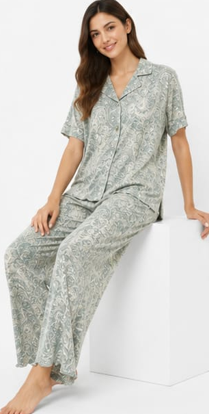 Max Grey Paisley Pajama Set — model front