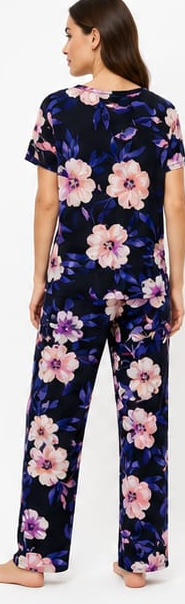Max Navy Floral Pajama Set — model back