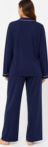 Max Navy Piped Long-Sleeve Pajama Set — model back