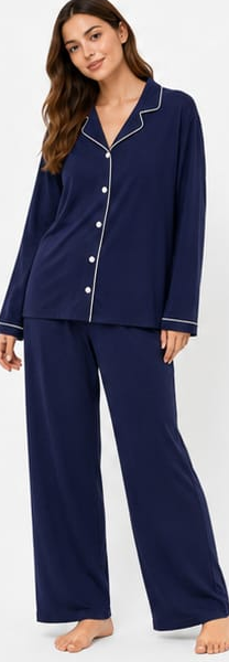 Max Navy Piped Long-Sleeve Pajama Set — detail 4