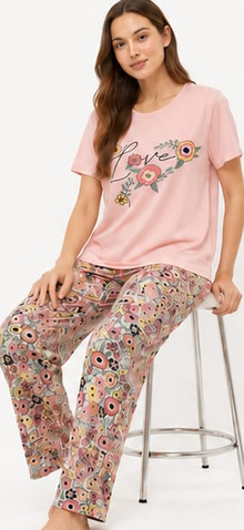 Max Pink Floral Capri Pajama Set — model front