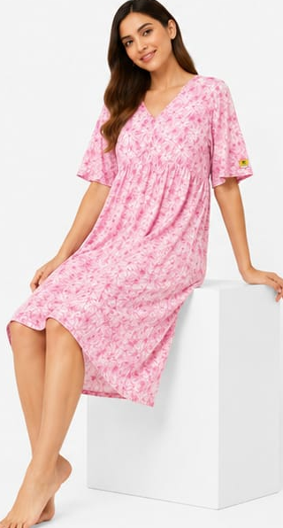 Max Pink Floral Midi Nightdress — model front