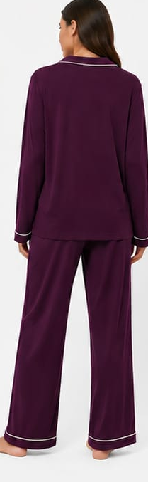 Max Plum Piped Long-Sleeve Pajama Set — model back