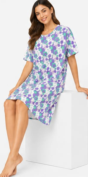 Max Purple & Green Floral Nightdress — model front