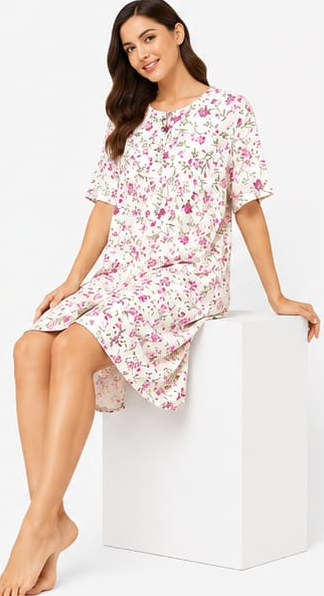 Max White Pink Floral Nightdress — model front