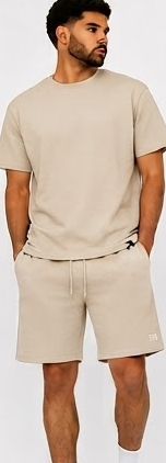 PULL&BEAR Beige T-Shirt & Shorts Set — model front