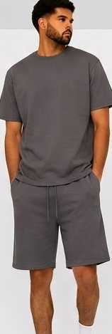PULL&BEAR Charcoal T-Shirt & Shorts Set — model front