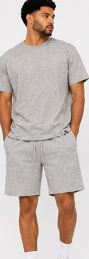 PULL&BEAR Grey T-Shirt & Shorts Set — model front