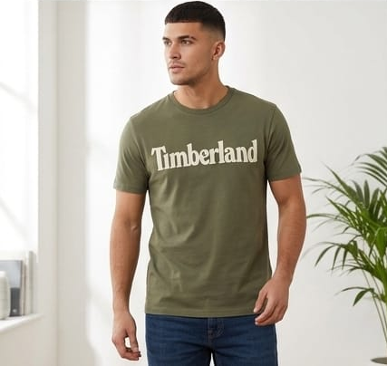 Timberland Men's Heritage Logo T-Shirt – White Olive Green