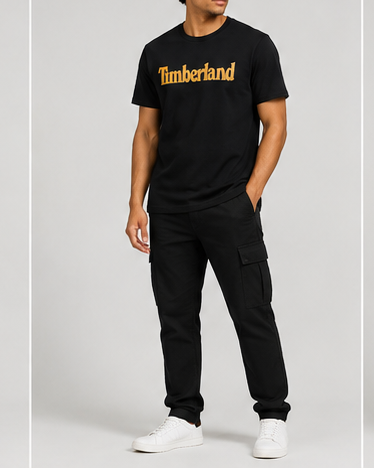 Timberland Men's Heritage Logo T-Shirt – Black & Orange image 8