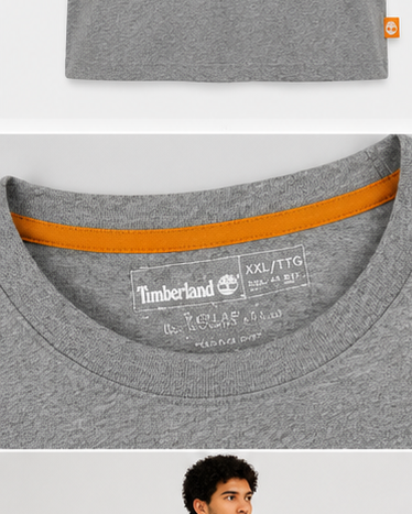 Timberland Men's Heritage Logo T-Shirt – Heather Grey & Navy image 4