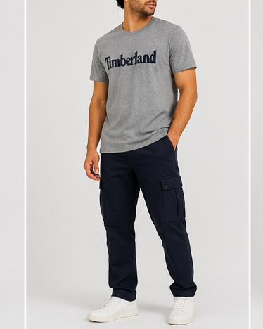 Timberland Men's Heritage Logo T-Shirt – Heather Grey & Navy image 8