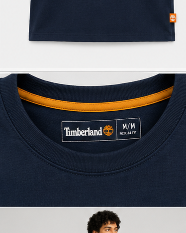 Timberland Men's Heritage Logo T-Shirt – Navy & Cream image 4