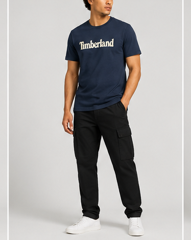 Timberland Men's Heritage Logo T-Shirt – Navy & Cream image 8
