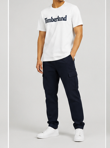 Timberland Men's Heritage Logo T-Shirt – White & Navy image 8